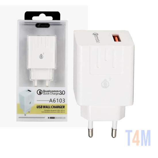 Adaptador OnePlus A6103 1 USB QC3,0 3,1A Branco